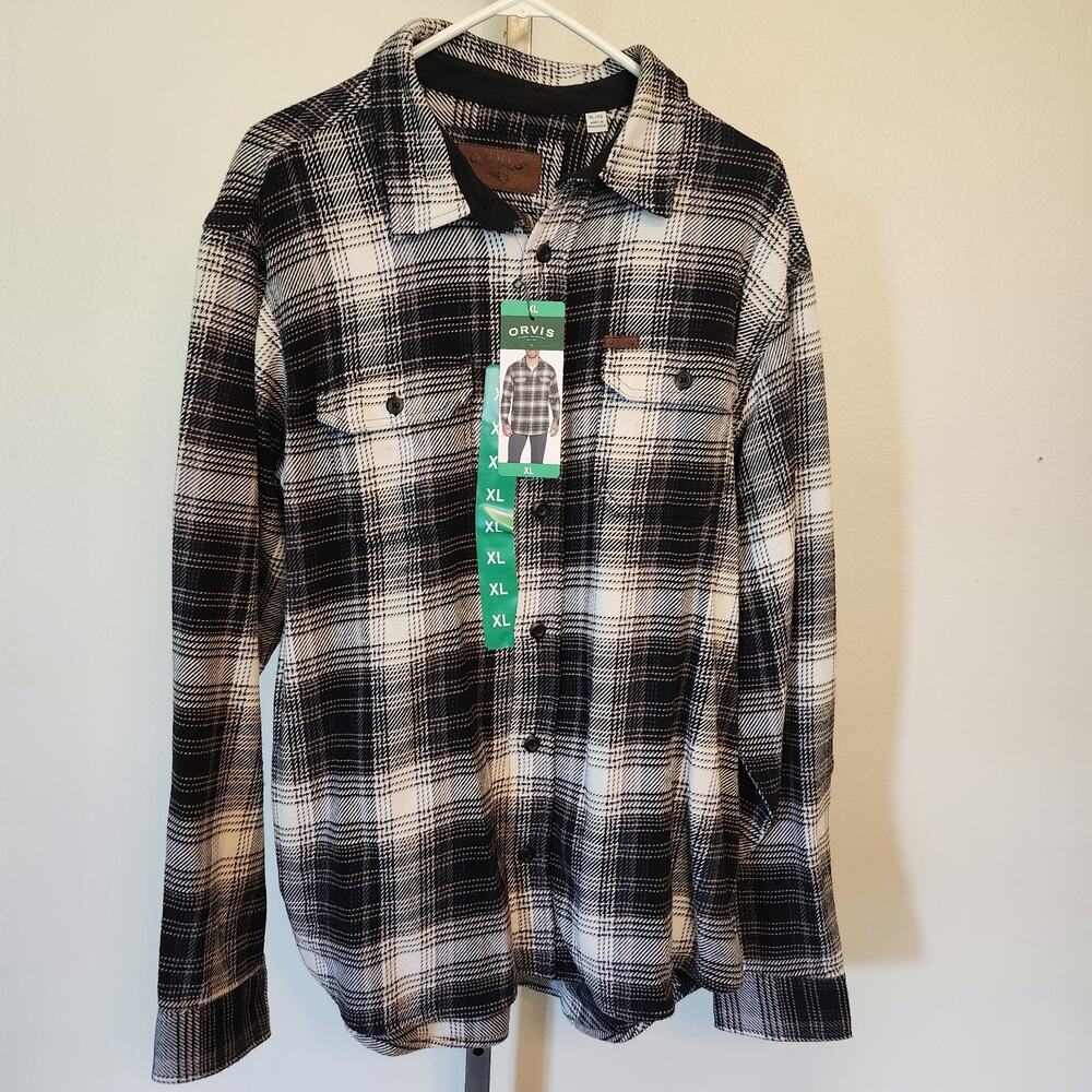NWT Orvis Classic Fit Heavyweight Flannel Shirt Gray Plaid Cotton Mens XL